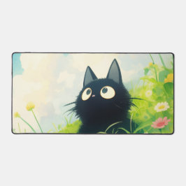 Whimsical Black Cat Sunny Daisy Cloud Sky Bureaumat