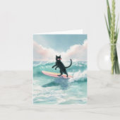 Whimsical Black Cat Surfer Kaart (Voorkant)