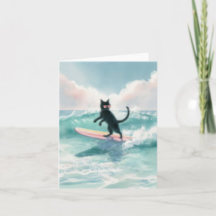 Whimsical Black Cat Surfer Kaart