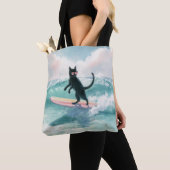Whimsical Black Cat Surfer Tas (Dichtbij)