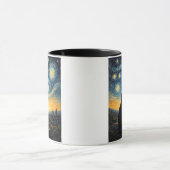 Whimsical Black Cat & Swirling Sky Art Coffee Cup Mok (Midden)