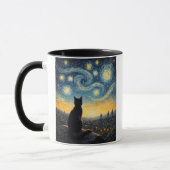 Whimsical Black Cat & Swirling Sky Art Coffee Cup Mok (Links)