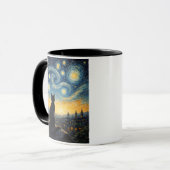 Whimsical Black Cat & Swirling Sky Art Coffee Cup Mok (Voorkant links)