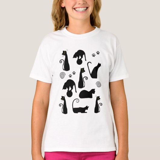 Whimsical Black Cat T-Shirt (Voorkant)
