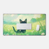 Whimsical Black Cat Yellow Eye Sunny Daisy Meadow Bureaumat (Keyboard & Muis)