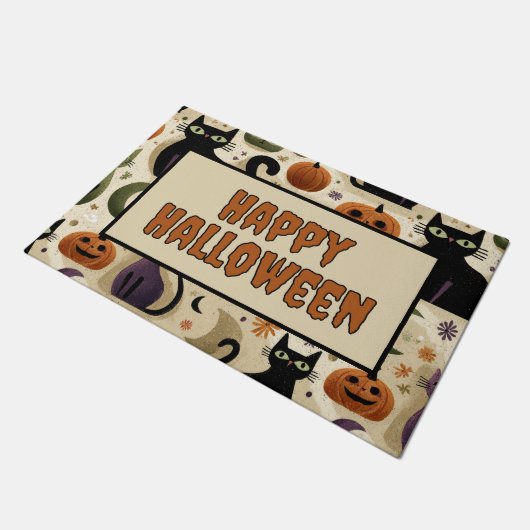 Whimsical Black Cats and Halloween Pumpkins Deurmat (Schuin)