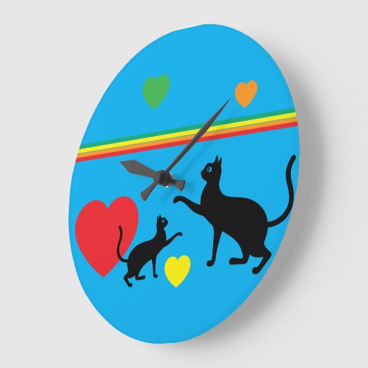 Whimsical Black Cats and Rainbow Round Clock Grote Klok (Hoek)