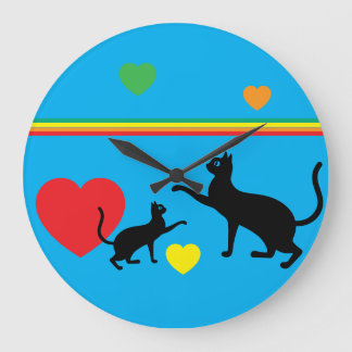 Whimsical Black Cats and Rainbow Round Clock Grote Klok