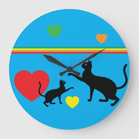 Whimsical Black Cats and Rainbow Round Clock Grote Klok (Voorkant)