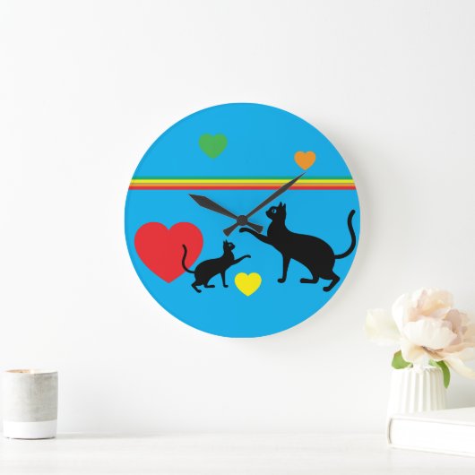Whimsical Black Cats and Rainbow Round Clock Grote Klok (Huis)