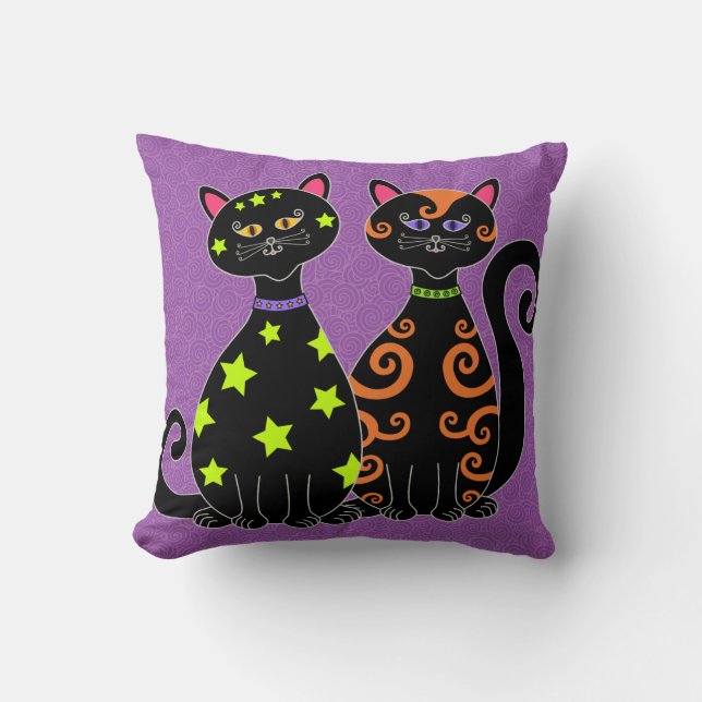 Whimsical Black Cats Halloween Kussen (Voorkant)