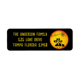 Whimsical Black Cats, Maan en Spinnenweb Etiket