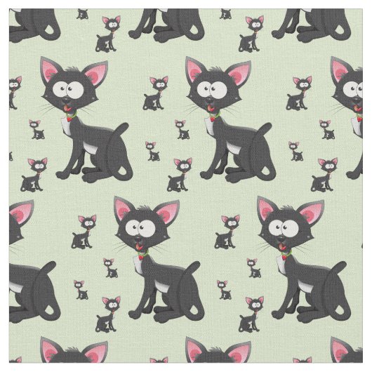 Whimsical Black Cats Stof (Close Up)