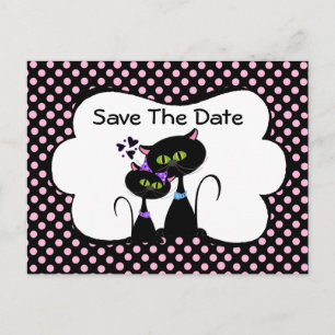 Whimsical Black Cats Wedden Save the Date Aankondigingskaart