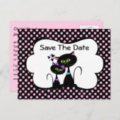 Whimsical Black Cats Wedden Save the Date Aankondigingskaart (Voorkant / Achterkant)