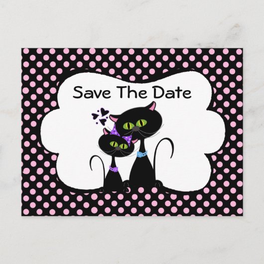 Whimsical Black Cats Wedden Save the Date Aankondigingskaart (Voorkant)