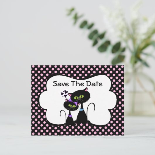 Whimsical Black Cats Wedden Save the Date Aankondigingskaart (Staand voorkant)