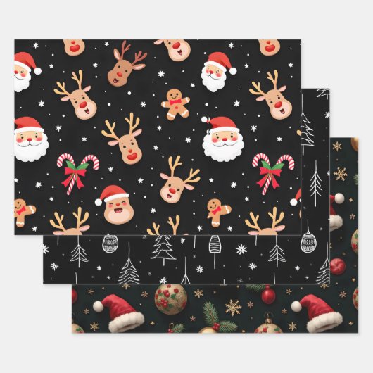 Whimsical Black Christmas Inpakpapier Vel (Set)