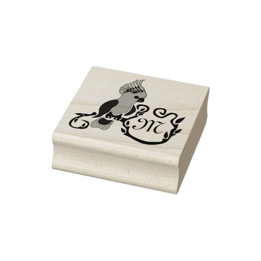 Whimsical Black Cockato Monogram Rubberstempel (Stempel)