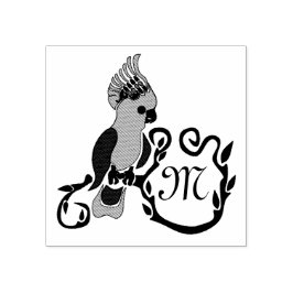 Whimsical Black Cockato Monogram Rubberstempel