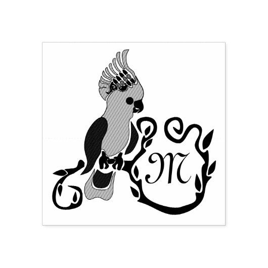 Whimsical Black Cockato Monogram Rubberstempel (Afrduk)
