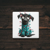 Whimsical Black Dog Christmas Magnet