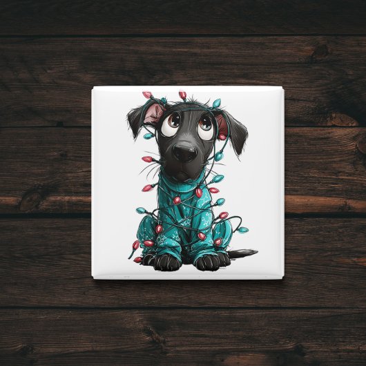 Whimsical Black Dog Christmas Magnet