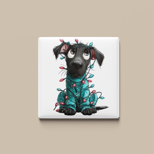 Whimsical Black Dog Christmas Magnet