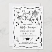 Whimsical Black Doodle Photo Grad Party Kaart (Achterkant)
