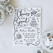 Whimsical Black Doodles Foto Afstudeerfeest Kaart