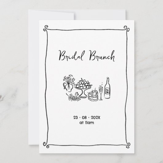 Whimsical Black Drawn Bridal Brunch Vrijgezellenfe Kaart (Achterkant)
