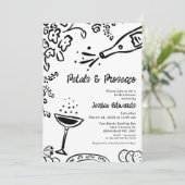 Whimsical Black Drawn Petal Prosecco Vrijgezellenf Kaart (Staand voorkant)