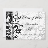 Whimsical Black en White Swirl Afstuderen Kaart (Voorkant)