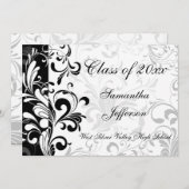 Whimsical Black en White Swirl Afstuderen Kaart (Voorkant / Achterkant)