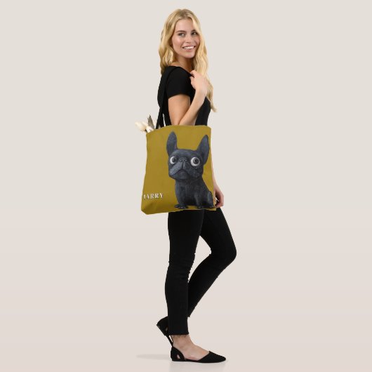 Whimsical Black Frenchie Mustard Yellow Dog Tas (Op model)