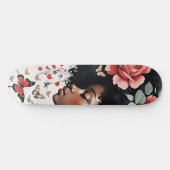 Whimsical Black Girl met Rozen en vlinders Persoonlijk Skateboard (Horizontaal)