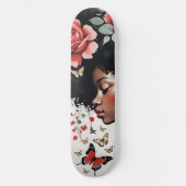 Whimsical Black Girl met Rozen en vlinders Persoonlijk Skateboard (Voorkant)