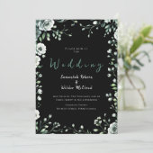 Whimsical Black Greenery en gouden bruiloft Kaart (Staand voorkant)