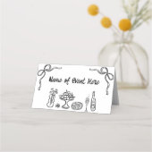 Whimsical Black Hand Drawn Vrijgezellenfeest Plaatskaartje (Achterkant)