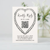 Whimsical Black Heart QR Code Wedding RSVP Kaartje (Staand voorkant)