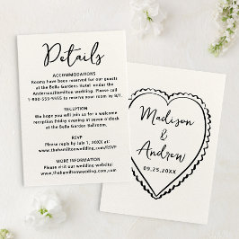 Whimsical Black Heart Wedding Details Informatiekaartje
