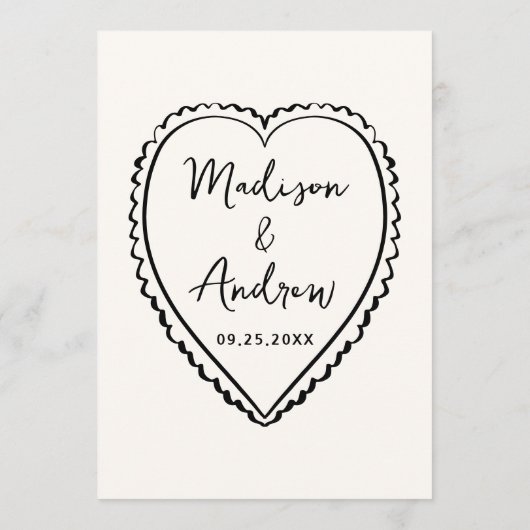Whimsical Black Heart Wedding Menu (Achterkant)