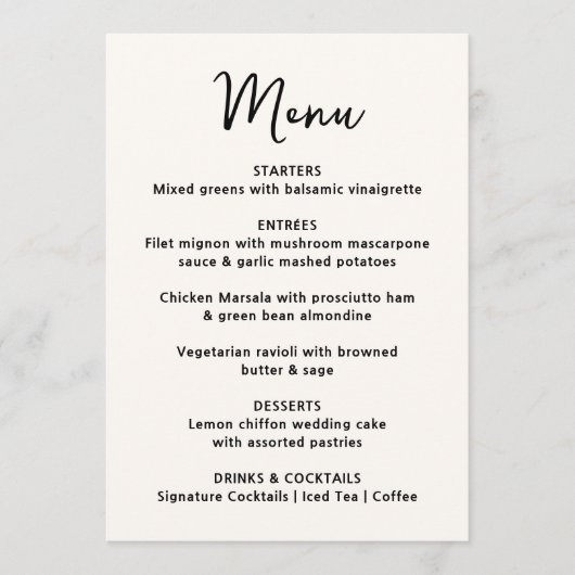 Whimsical Black Heart Wedding Menu (Voorkant)