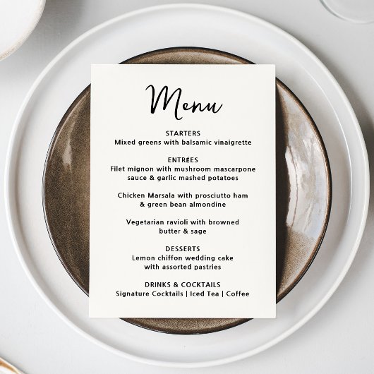 Whimsical Black Heart Wedding Menu