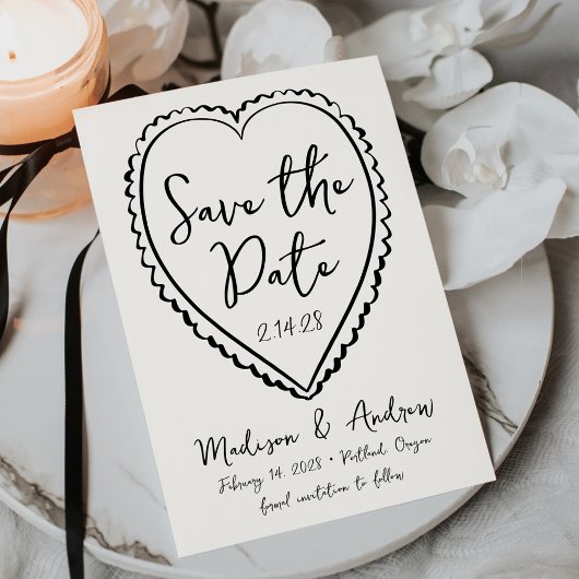 Whimsical Black Heart Wedding Save The Date