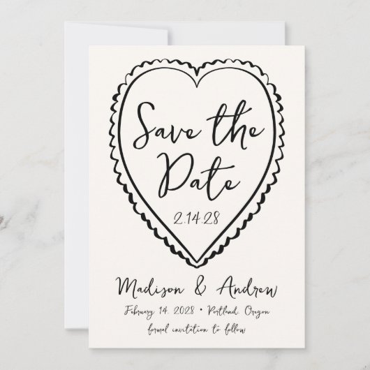 Whimsical Black Heart Wedding Save The Date (Voorkant)