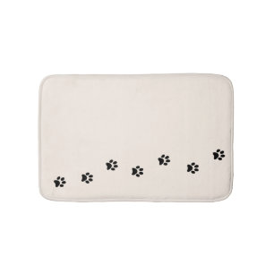 Whimsical Black Kat Paw Print Ivory Bath Mat