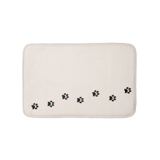 Whimsical Black Kat Paw Print Ivory Bath Mat
