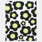 Whimsical Black & Lime Green Flower Retro Bold Fleece Deken (Voorkant)