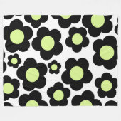 Whimsical Black & Lime Green Flower Retro Bold Fleece Deken (Voorkant (Horizontaal))